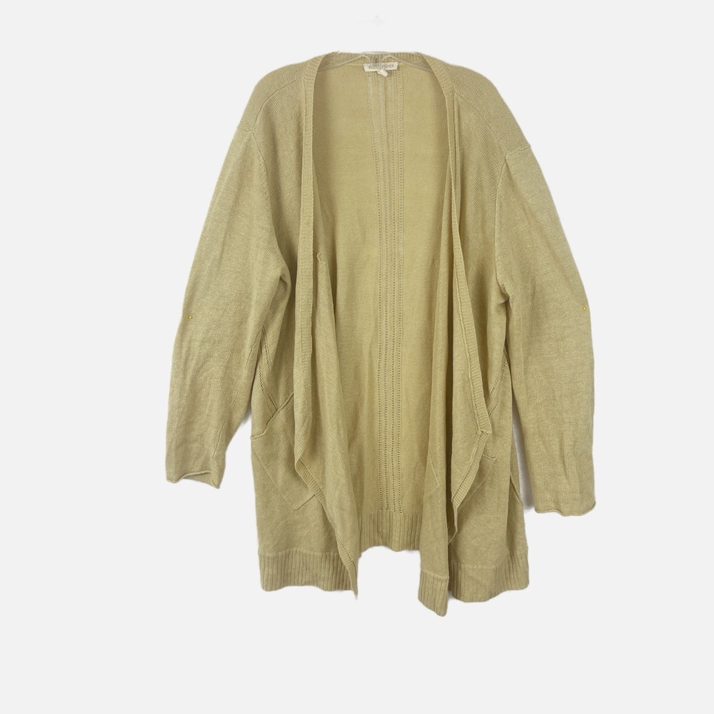 EILEEN FISHER Beige Yellow 100% Linen Tank Top & Open Front‎ Cardigan Set LARGE